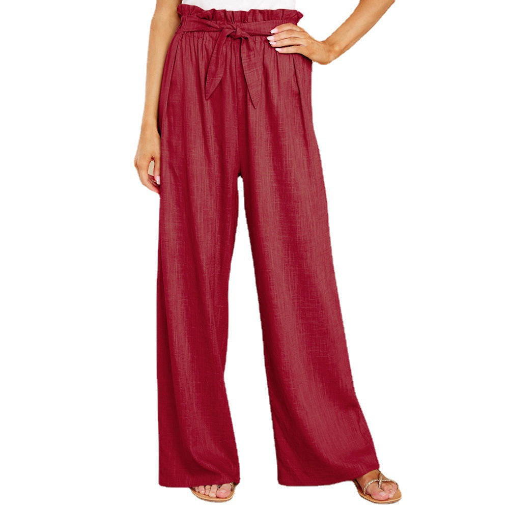 Linen Pants with Paperbag Waist and Wide Legs for Women