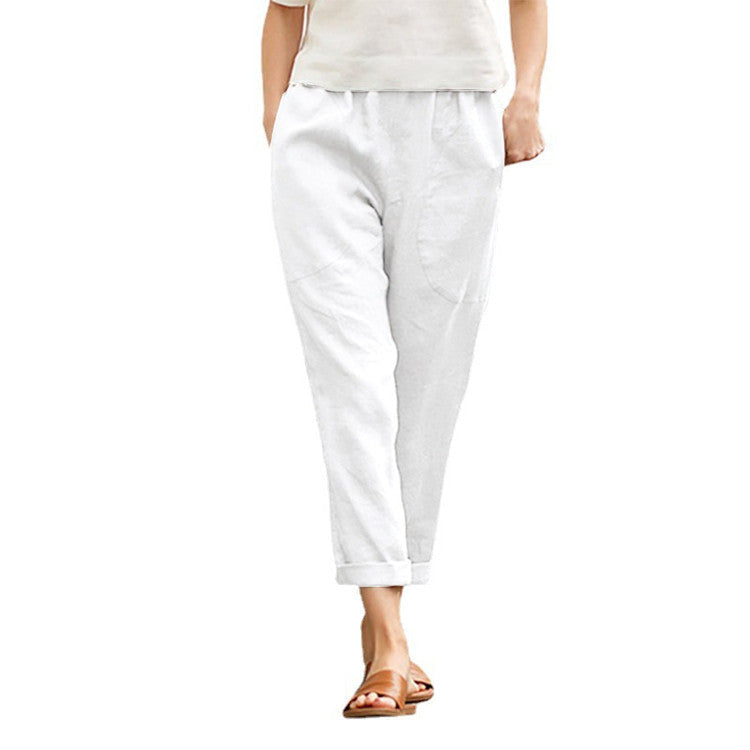 Linen Pants with Tapered Legs and Rolled Hems for Women