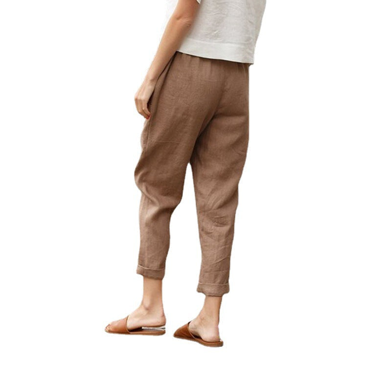 Linen Pants with Tapered Legs and Rolled Hems for Women