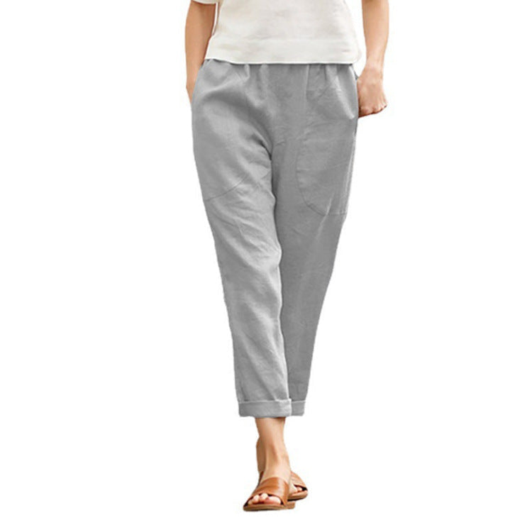 Linen Pants with Tapered Legs and Rolled Hems for Women