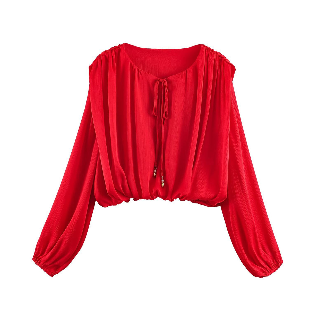 Long Sleeve Top with Cropped Cut and Drawstring for Women