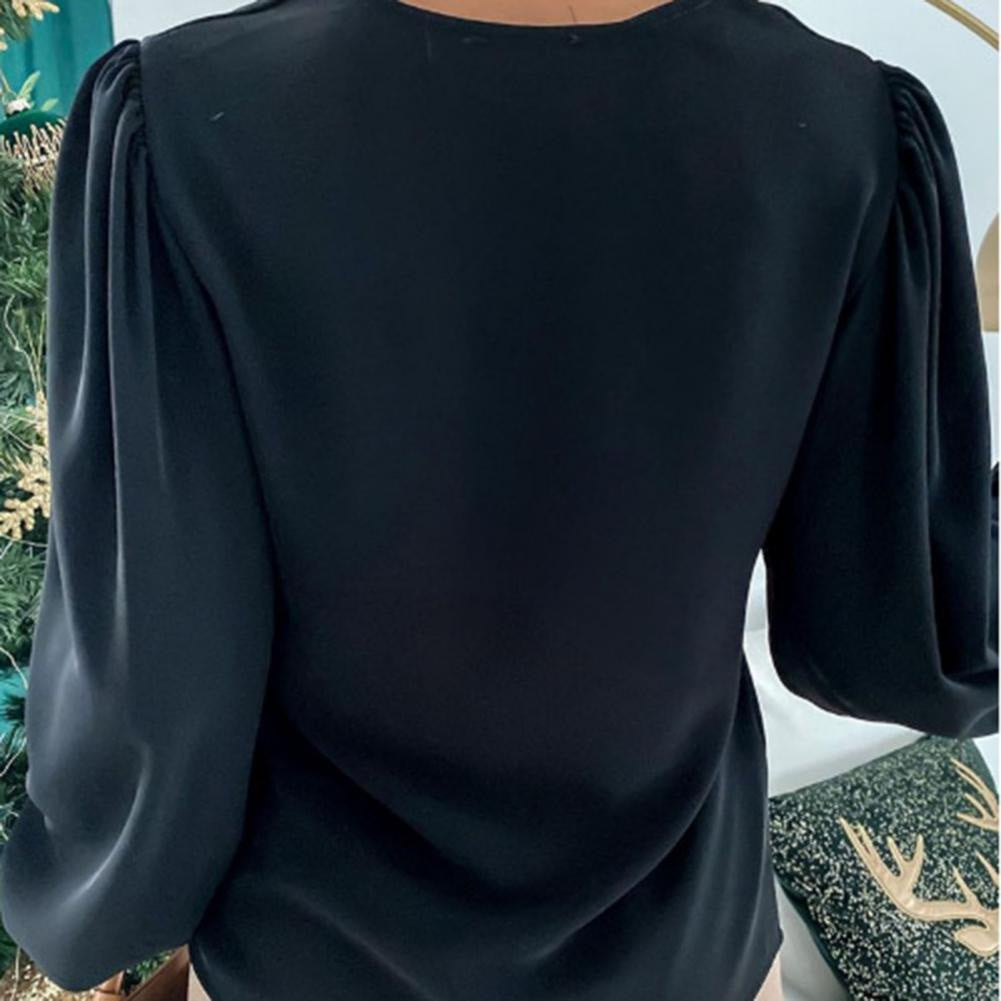 Long Sleeve Top with Puff Sleeves and Chain Detail for Women