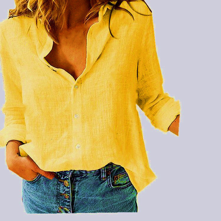Long Sleeve Top with V-Neck and Button Front for Women
