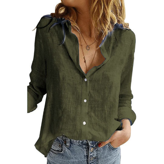 Long Sleeve Top with V-Neck and Button Front for Women