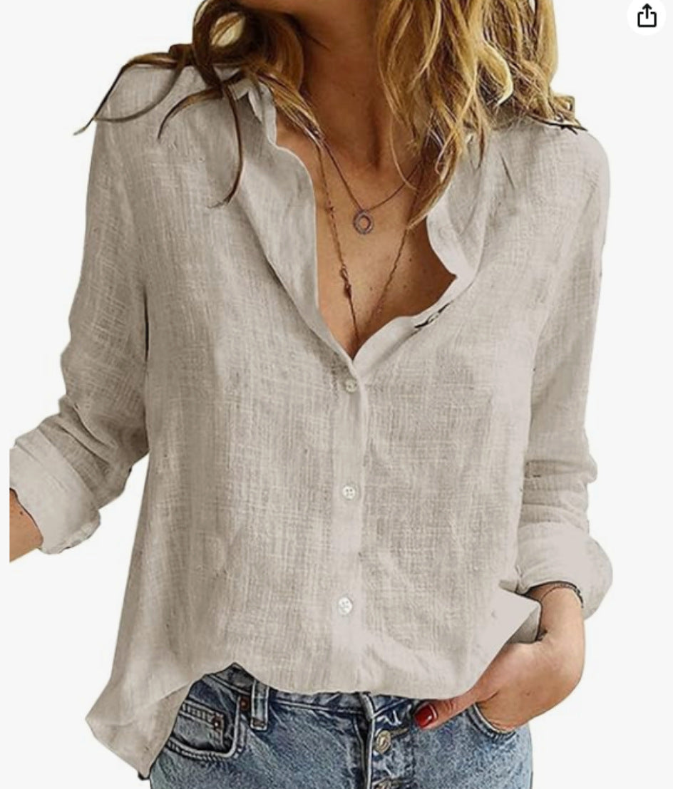 Long Sleeve Top with V-Neck and Button Front for Women