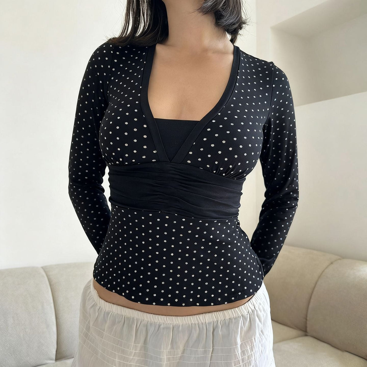 Long Sleeve Top with Wrap Detail and V-Neck for Women