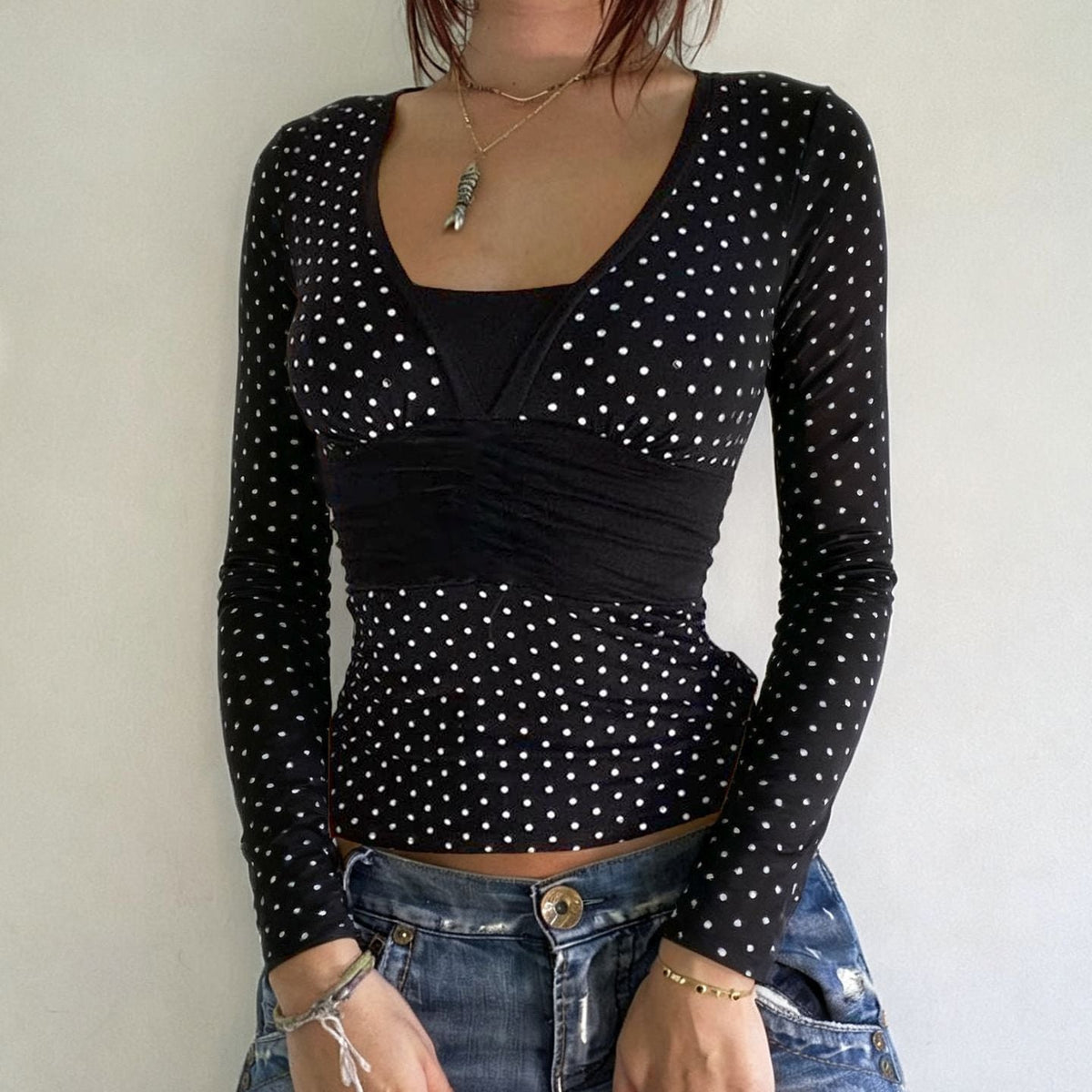 Long Sleeve Top with Wrap Detail and V-Neck for Women