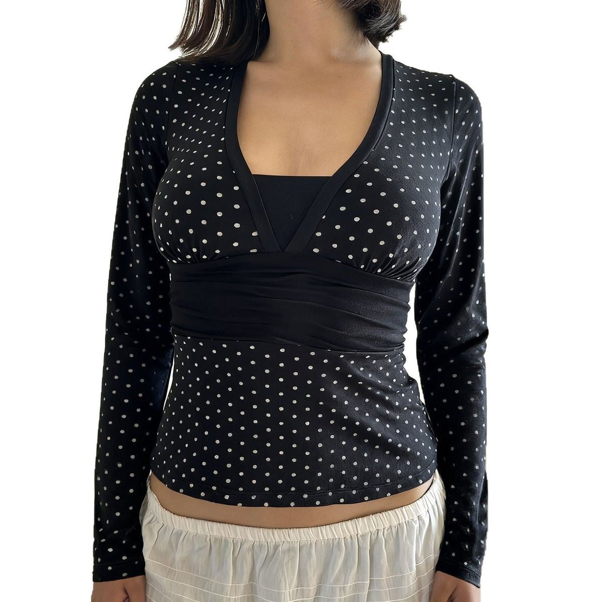 Long Sleeve Top with Wrap Detail and V-Neck for Women