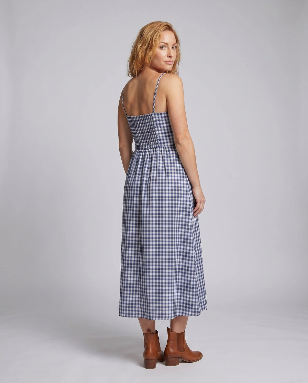 Maxi Dress with Checks and Slim Straps for Women