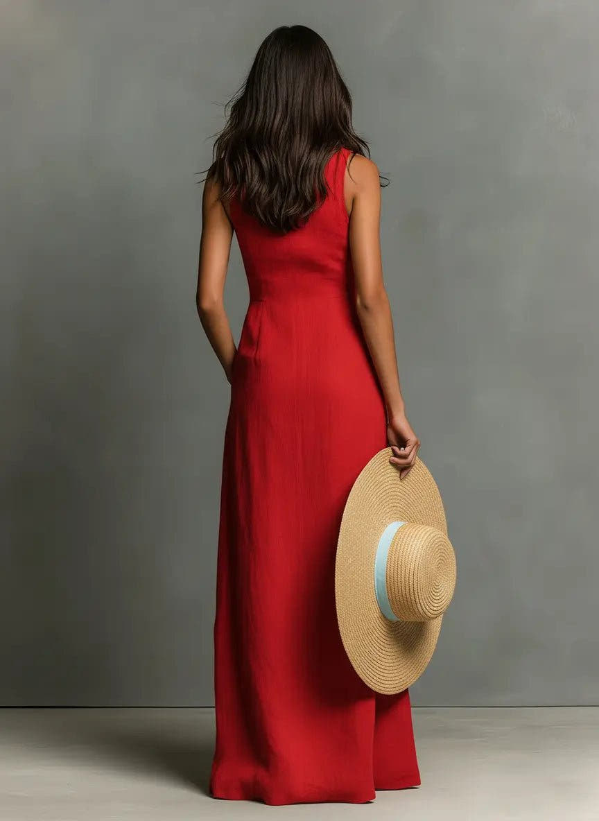 Maxi Dress with Collar and Button Front for Women
