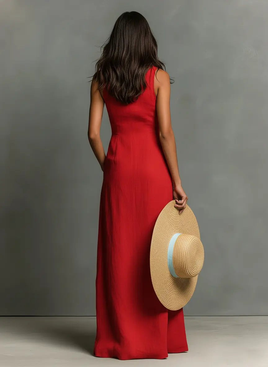 Maxi Dress with Collar and Button Front for Women