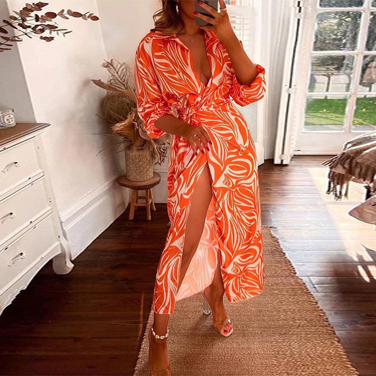 Maxi Dress with Floral Pattern and Slit for Women
