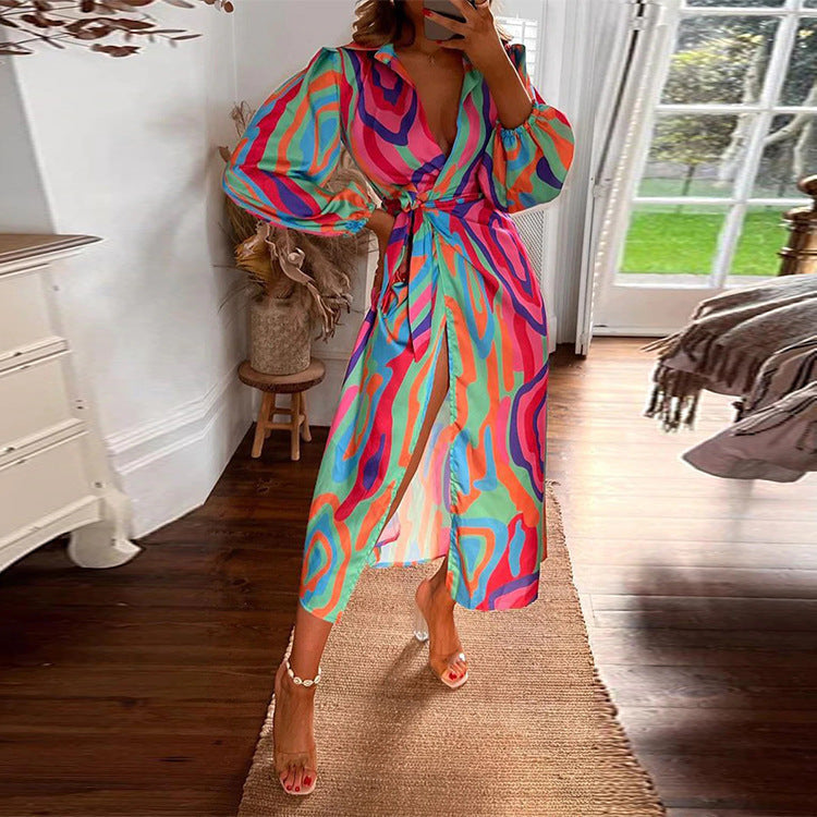 Maxi Dress with Floral Pattern and Slit for Women