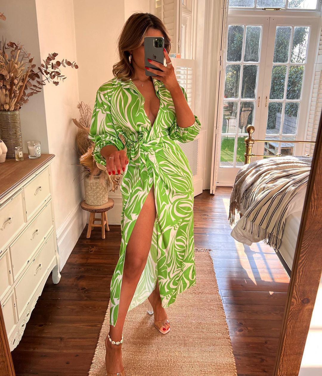 Maxi Dress with Floral Pattern and Slit for Women