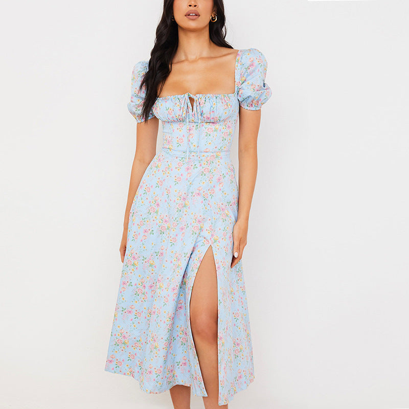 Maxi Dress with Floral Print and Puff Sleeves for Women