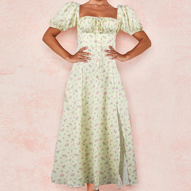 Maxi Dress with Floral Print and Puff Sleeves for Women