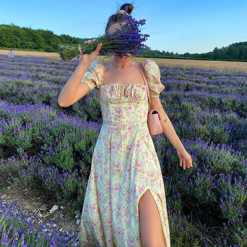 Maxi Dress with Floral Print and Puff Sleeves for Women