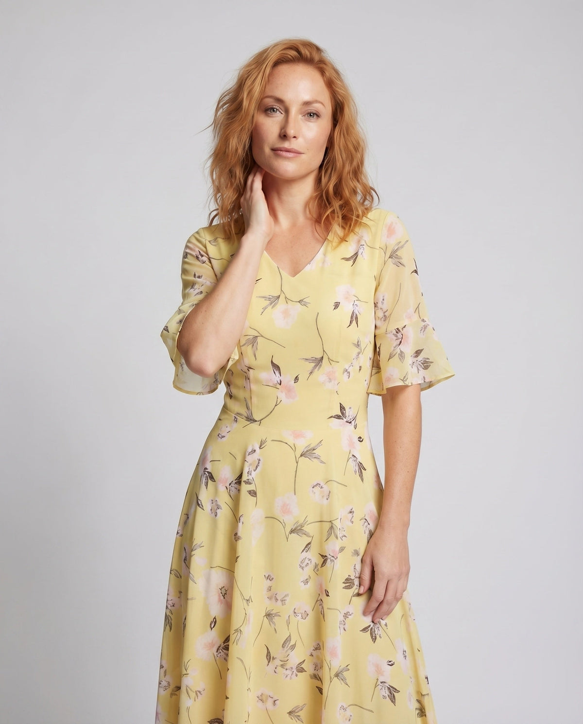 Maxi Dress with Floral Print and V-Neck for Women
