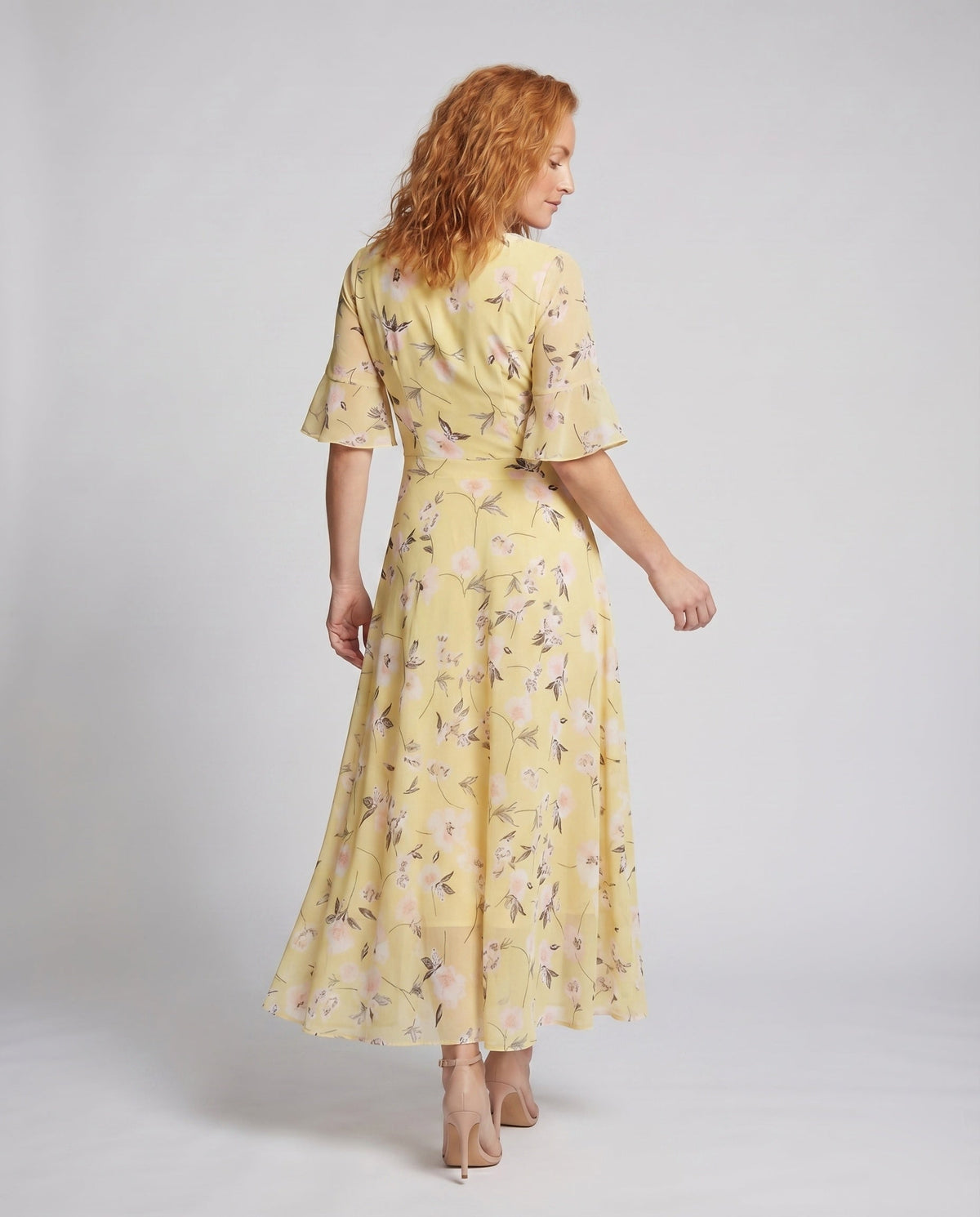 Maxi Dress with Floral Print and V-Neck for Women