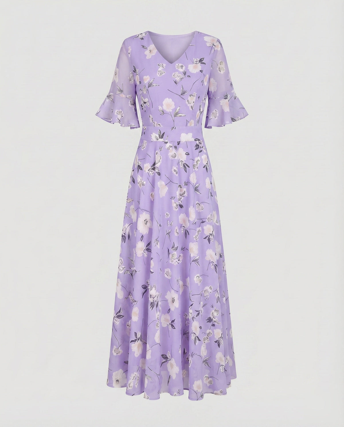 Maxi Dress with Floral Print and V-Neck for Women