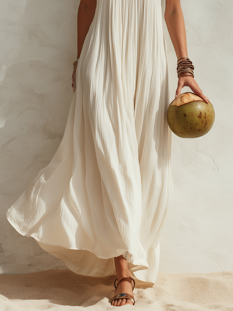 Maxi Dress with Pleats and a Sleeveless Cut