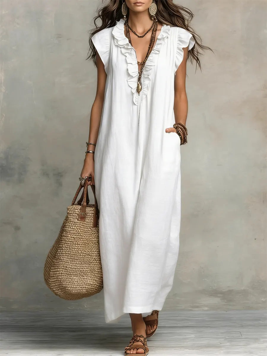 Maxi Dress with Ruffles and Side Pockets for Women