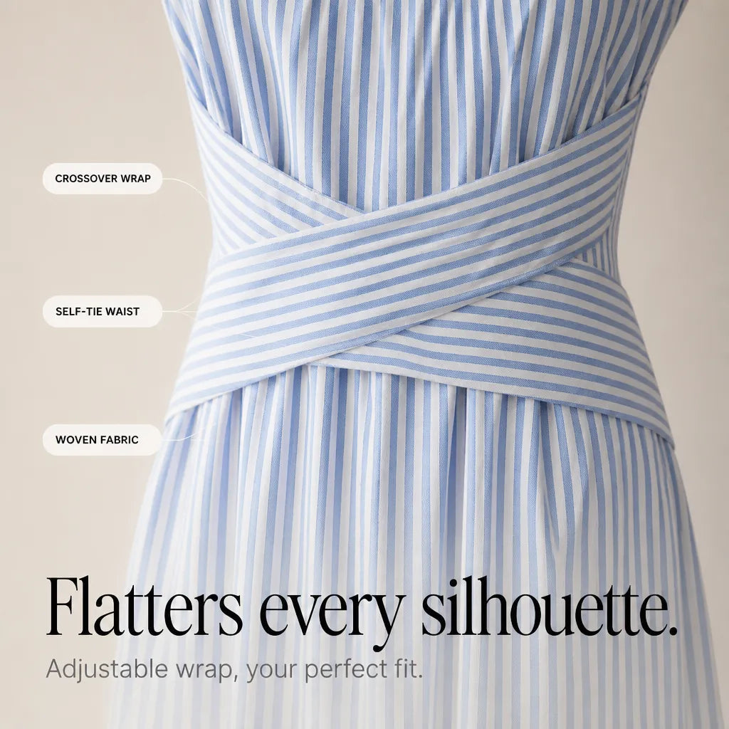 Maxi Dress with Stripes and Sleeveless Wrap Waist Design