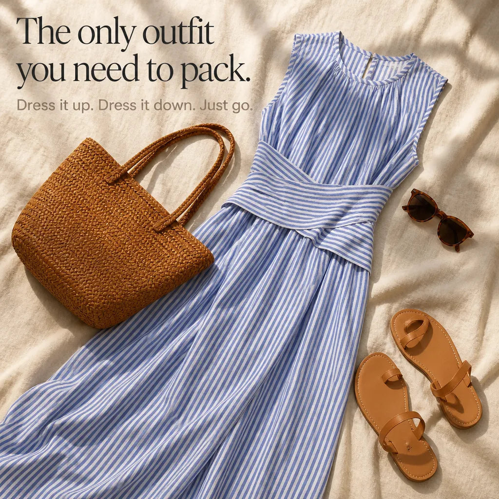 Maxi Dress with Stripes and Sleeveless Wrap Waist Design