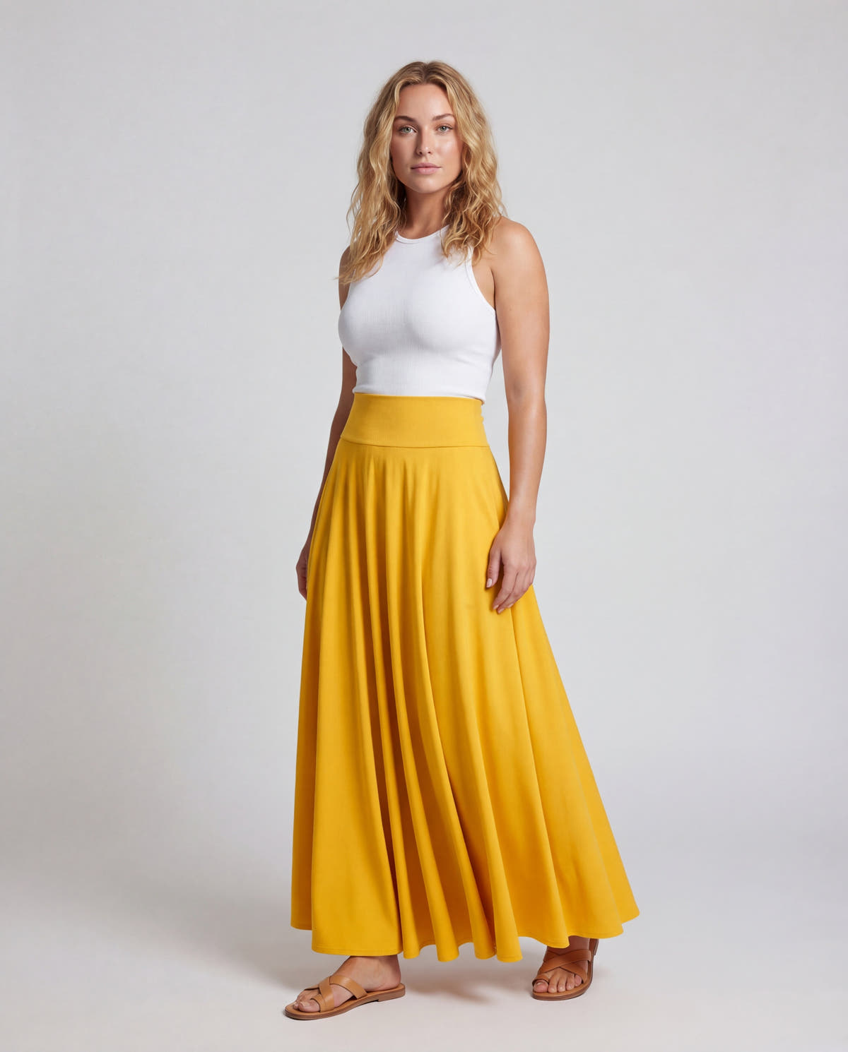 Maxi Skirt with Circle Cut and Wide Waist Panel for Women