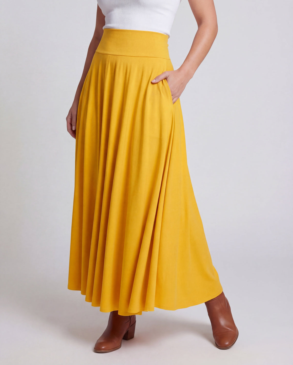 Maxi Skirt with Circle Cut and Wide Waist Panel for Women