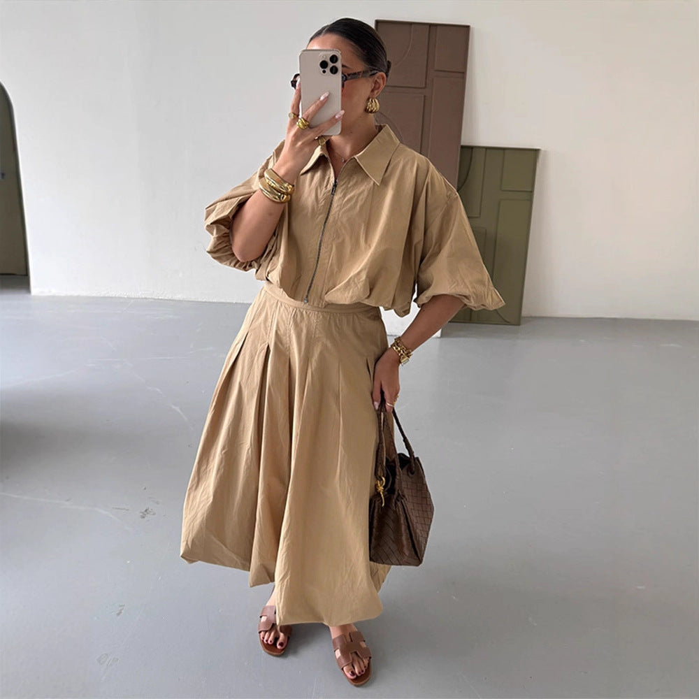 Maxi Skirt with High Waist and Box Pleats for Women