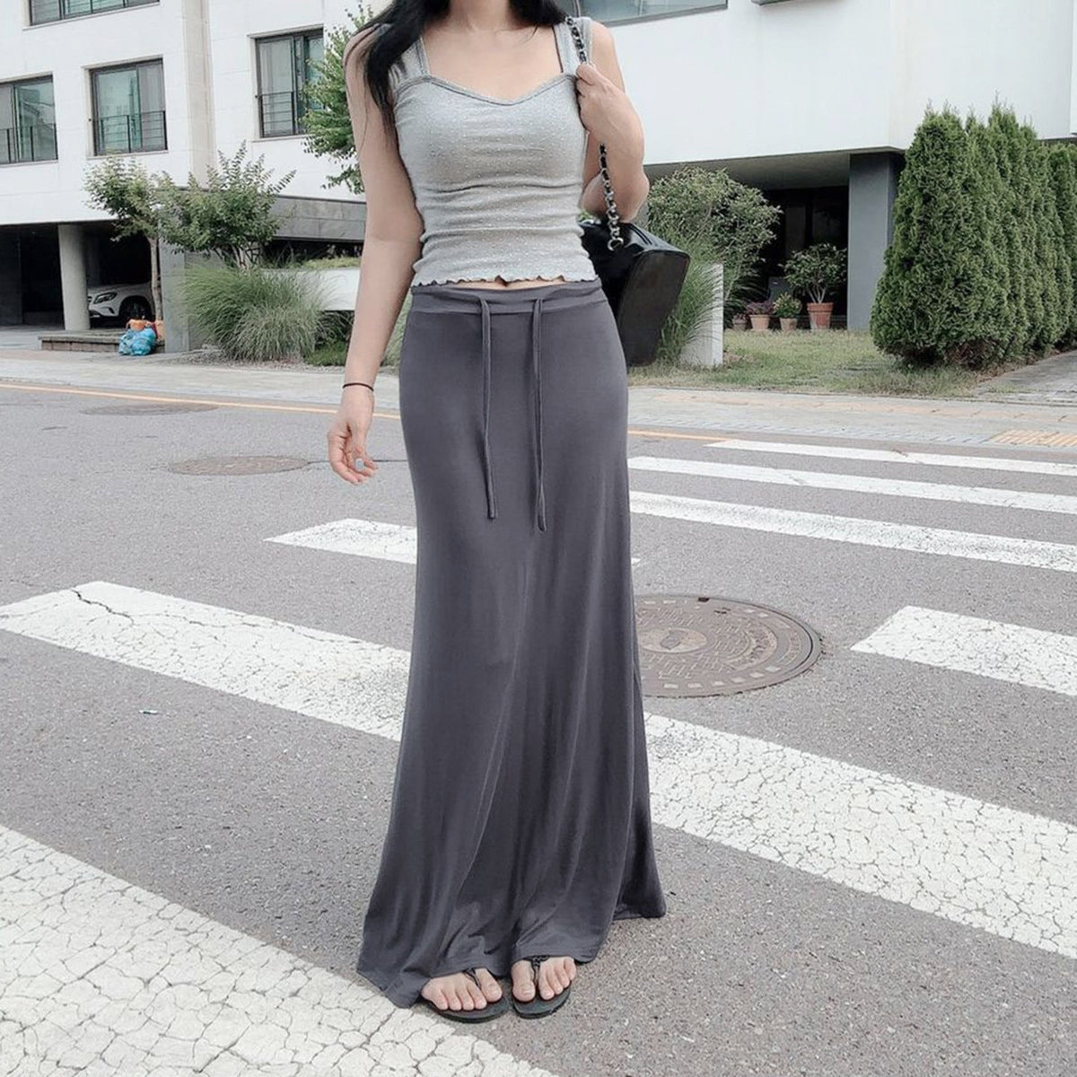 Maxi Skirt with High Waist and Side Slits for Women