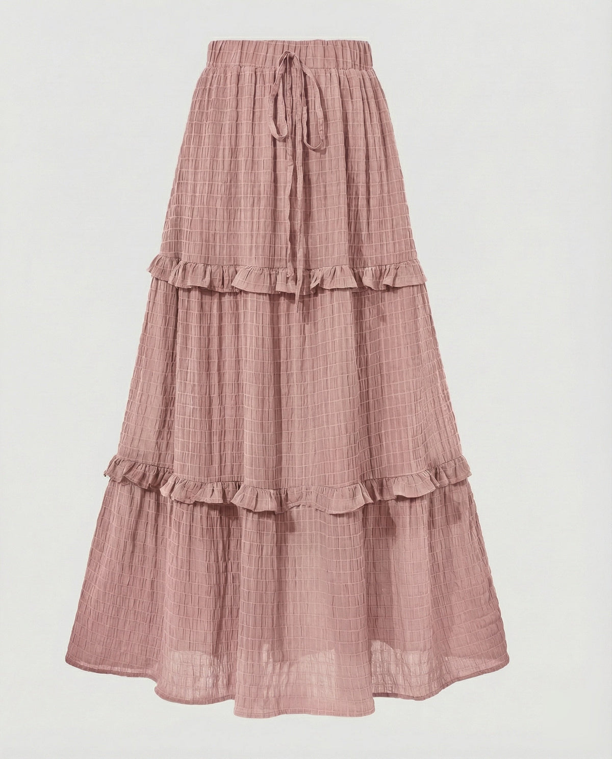 Maxi Skirt with Ruffled Tiers and Drawstring for Women