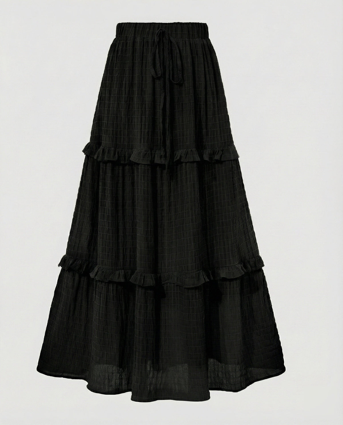 Maxi Skirt with Ruffled Tiers and Drawstring for Women