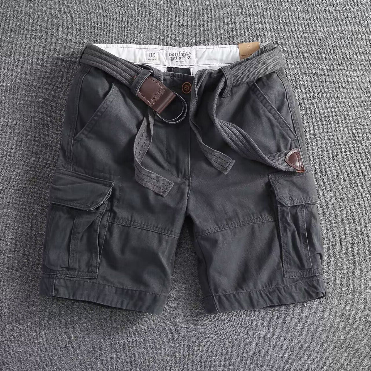 Men's Cargo Shorts Relaxed Fit, Mid-Thigh Length with Belt