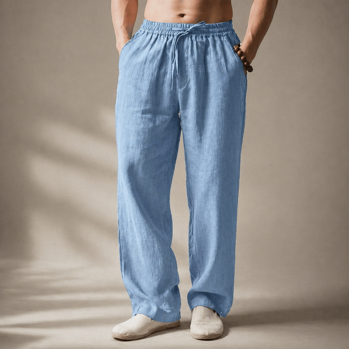 Men's Linen Pants in a Blend, Relaxed Straight Leg with Drawstring