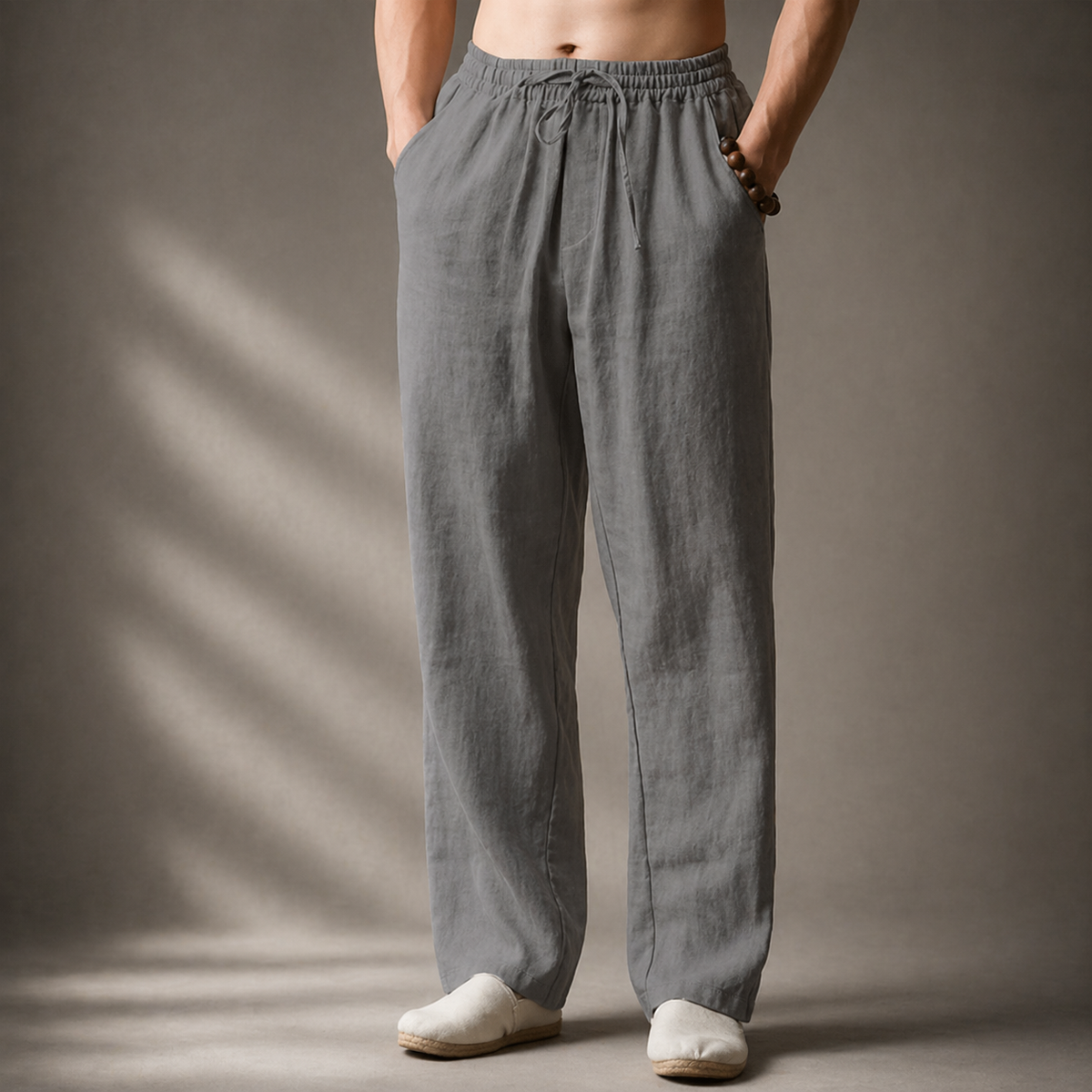 Men's Linen Pants in a Blend, Relaxed Straight Leg with Drawstring