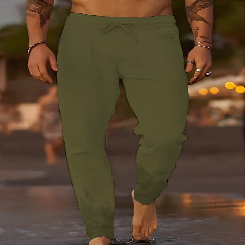 Men's Linen Pants Relaxed Fit, Straight Leg, Cropped Length