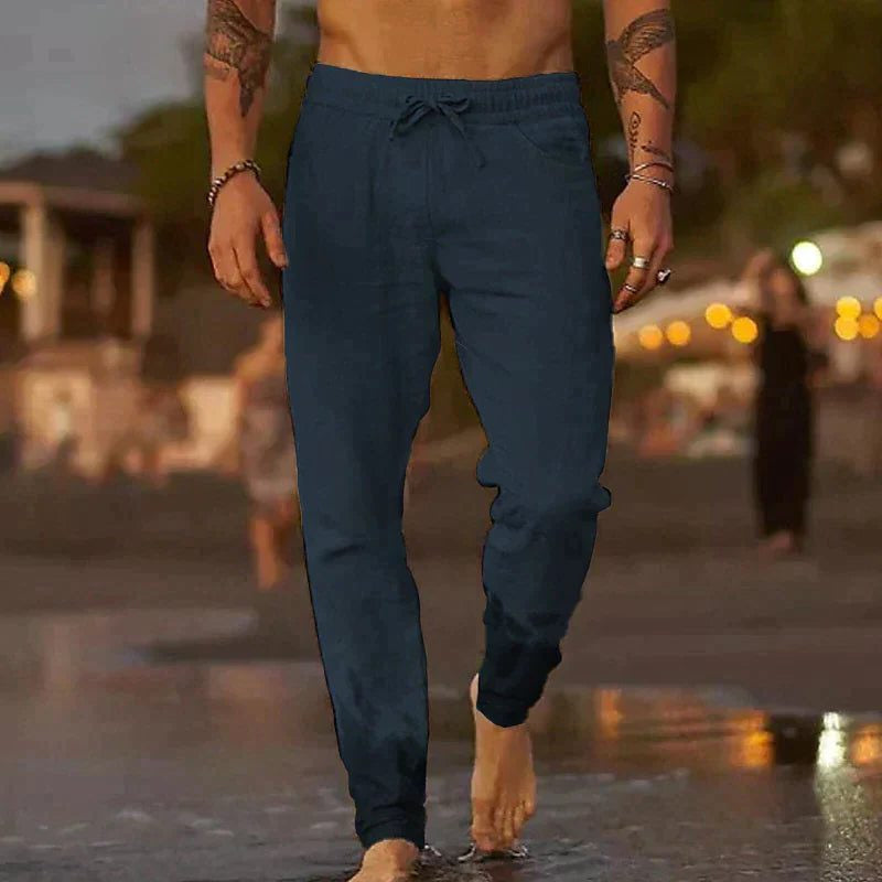 Men's Linen Pants Relaxed Fit, Straight Leg, Cropped Length