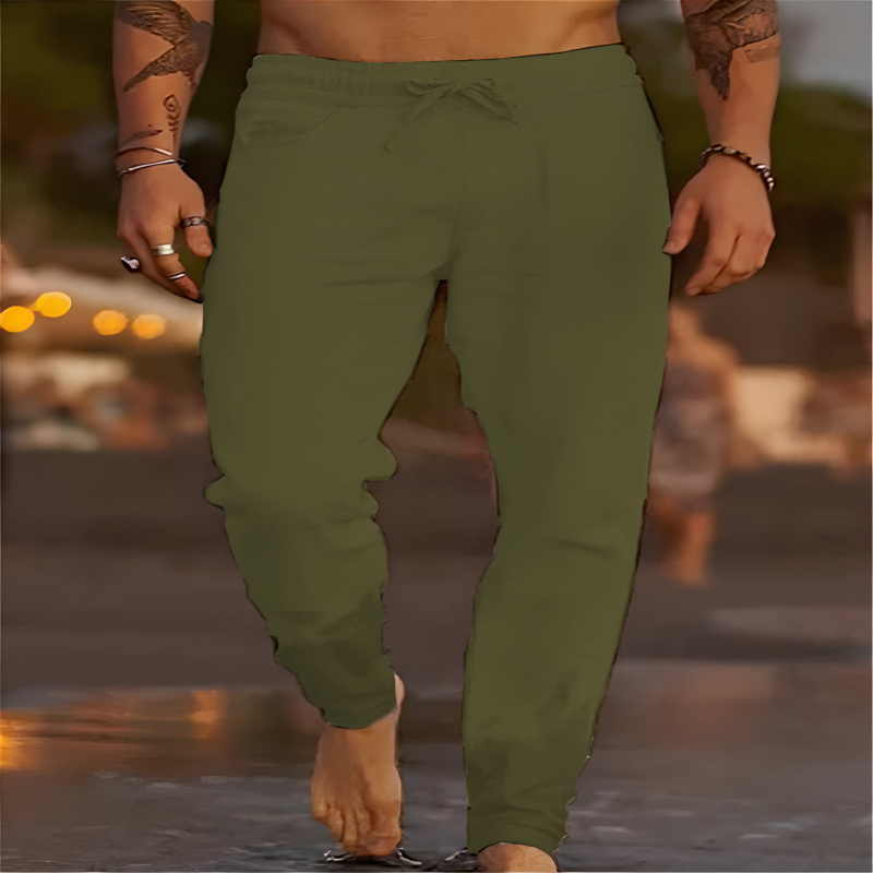 Men's Linen Pants, Relaxed Fit with Elastic Waist for Summer