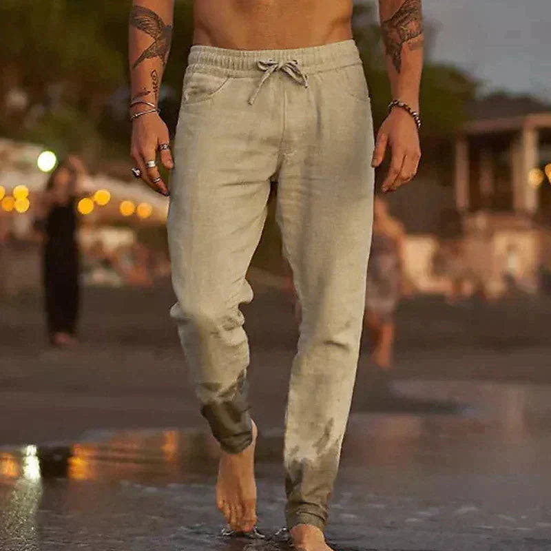 Men's Linen Pants, Relaxed Fit with Elastic Waist for Summer