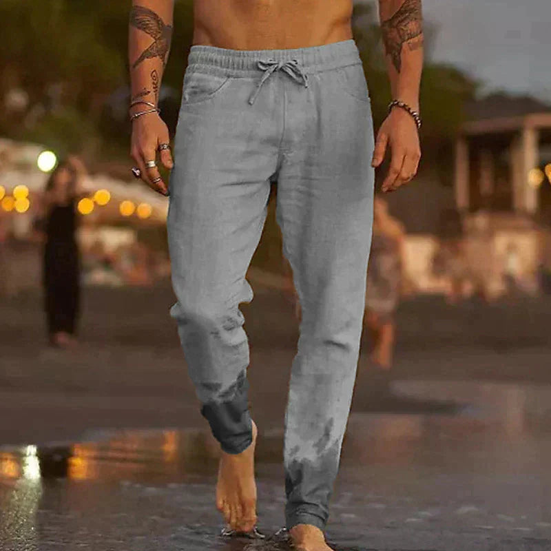 Men's Linen Pants, Relaxed Fit with Elastic Waist for Summer