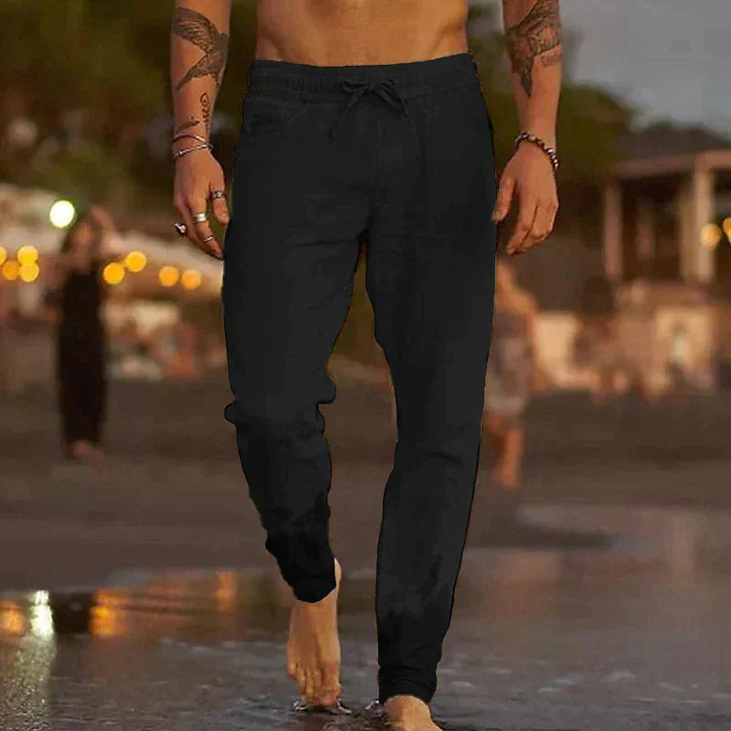 Men's Linen Pants, Relaxed Fit with Elastic Waist for Summer
