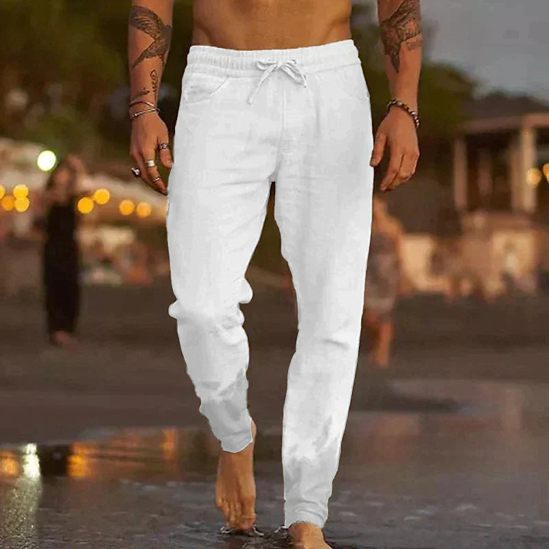 Men's Linen Pants, Relaxed Fit with Elastic Waist for Summer
