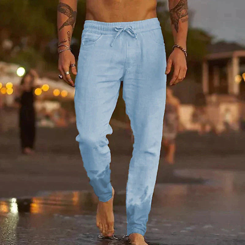 Men's Linen Pants, Relaxed Fit with Elastic Waist for Summer