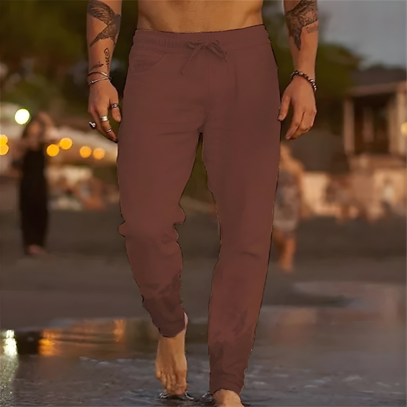 Men's Linen Pants, Relaxed Fit with Elastic Waist for Summer