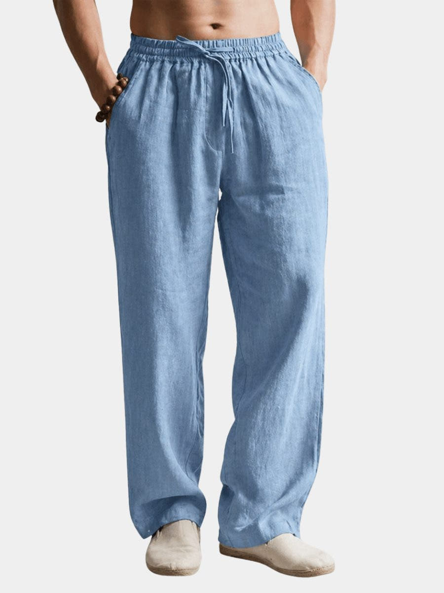 Men's Linen Pants, Relaxed Straight Leg with Drawstring