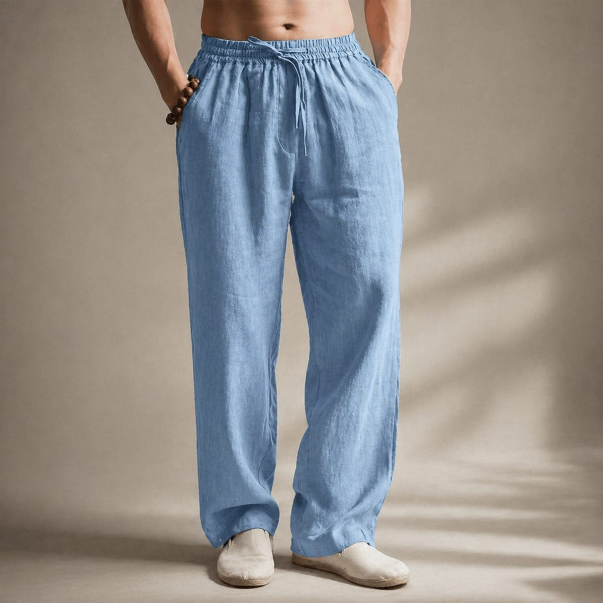 Men's Linen Pants, Relaxed Straight Leg with Drawstring