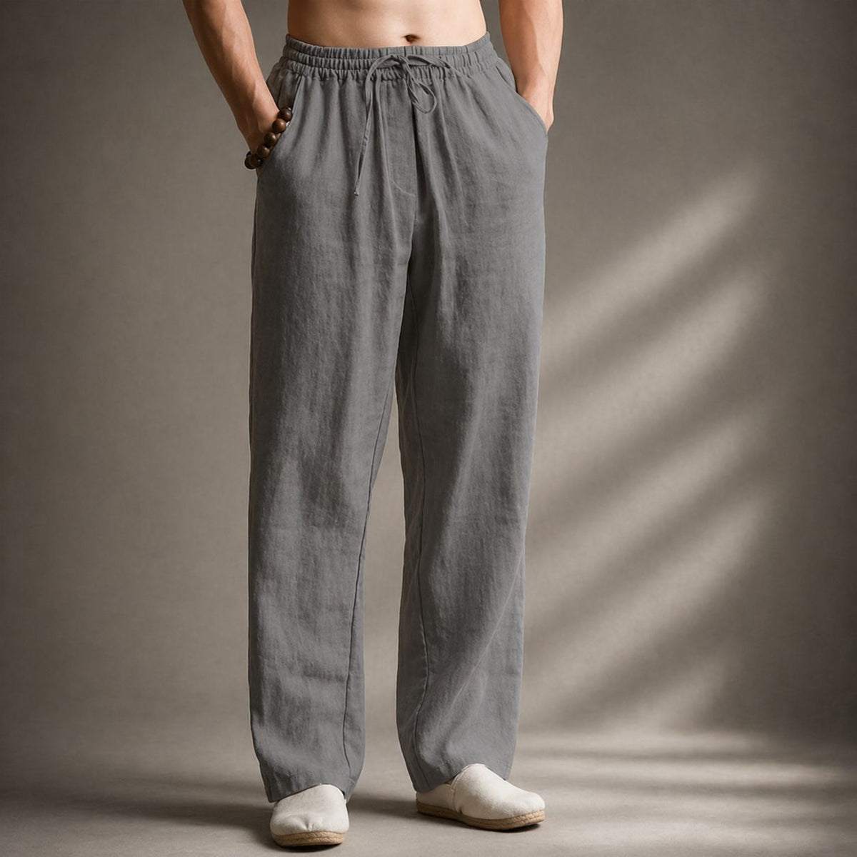 Men's Linen Pants, Relaxed Straight Leg with Drawstring