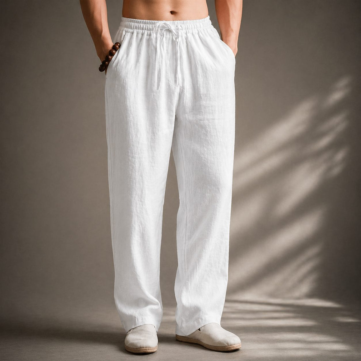 Men's Linen Pants, Relaxed Straight Leg with Drawstring